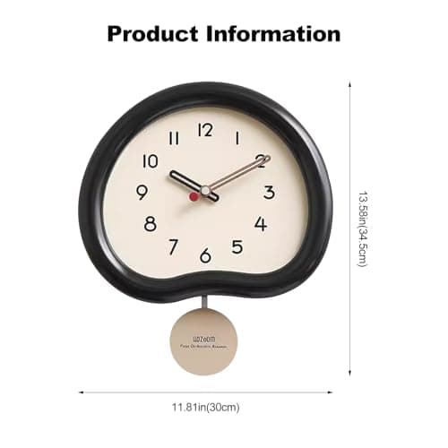 Ergocar Horloge Murale en Bois, Horloge Murale Silencieuse Moderne Alimentée par Batterie, Horloge Analogique avec Pendule Oscillant, Horloge Murale Ronde en Bois