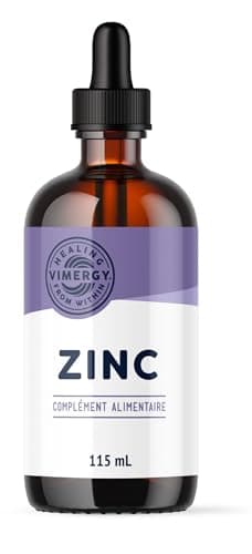 Vimergy Zinc Liquide 115 ml – 57 Portions – Complément de Zinc Liquide – Bon pour le Métabolisme et les Os – Antioxydant – Sans Sucre Raffiné – Sans Gluten, Sans OGM, Végan, Paléo-Amical