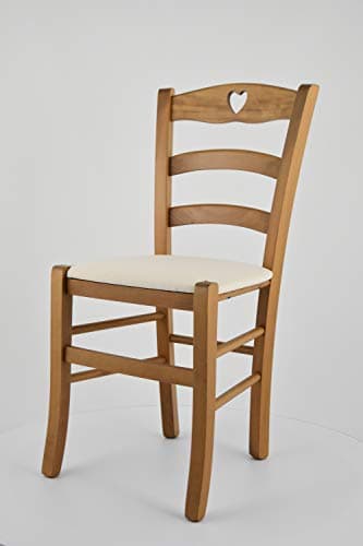 Tommychairs - Set 4 Chaises Cuore pour Cuisine, Bar et Salle à Manger, Robuste Structure en Bois de hêtre peindré en chêne et Assise rembourrée et revêtue en Tissu Couleur Ivoire