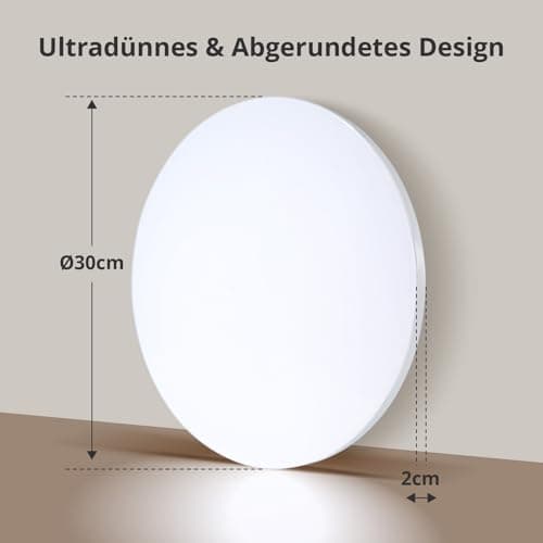 Cheerhom 32W Plafonnier LED, 6500K Rond Lampe de Plafond, 1400LM Luminaire Plafonnier Led, Etanche IP44 Lampe Plafond Moderne Pour Salle de Bain,Chambre,Cuisine,Salon,Bureau,Balcon,Couloir, Ø30CM