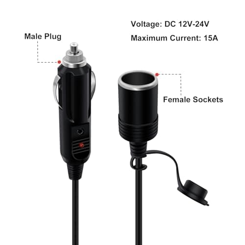HuaLiSiJi Rallonge Câble Allume Cigare 12V 24V Rallonge Allume Cigare 16AWG 2x1.0mm2 Cordon Allume Cigare 15A pour Tachygraphe, GPS, Chien électronique (3 m)