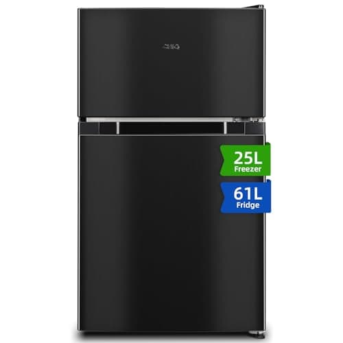 CHIQ FTM86L4E Réfrigérateur congélateur, 86 L (61/25), Petit réfrigérateur avec 2 portes, Congélation 4 étoiles, Casier à bouteilles, Thermostats réglables, Faible bruit, Foncé 2023