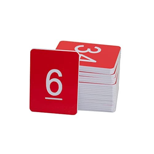 Jetons numérotés en plastique rectangulaires (0 à 50, rouge)