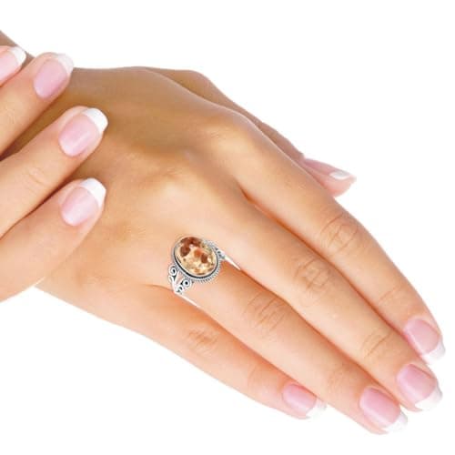 Jeweloporium Bague en argent 925 pour femme Taille 53 Brun Réel Garnet In Limestone Gemme Costume Bague en argent Anniversaire Cadeau Ancien Bijoux