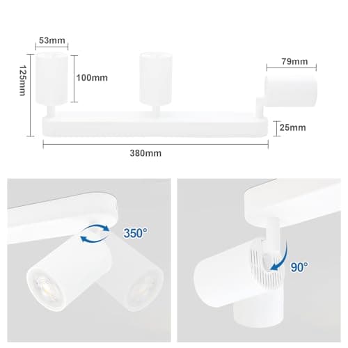 KYOTECH Plafonnier LED GU10 3 Spots Orientables Spot Plafond GU10 Applique Plafond Interieur Pivotants Applique murale LED Blanc,livré sans ampoules