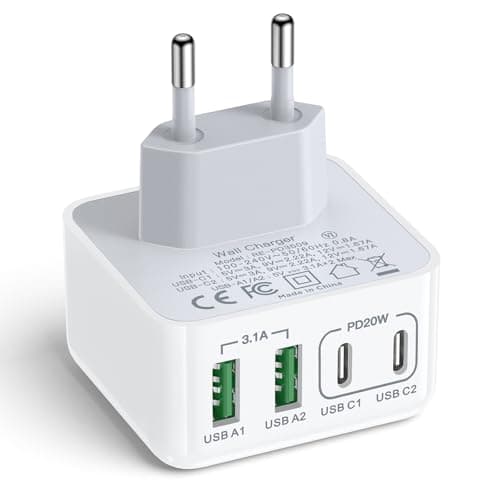 Chargeur USB C, 40W 4 Port Prise USBC Chargeur Rapide Multi Secteur Double Port PD+QC Type C Adaptateur pour Phone 16 15 14 13 12 11 Pro Max X XS XR 8 7 6S Plus Mini SE, iPad, Samsung Galaxy