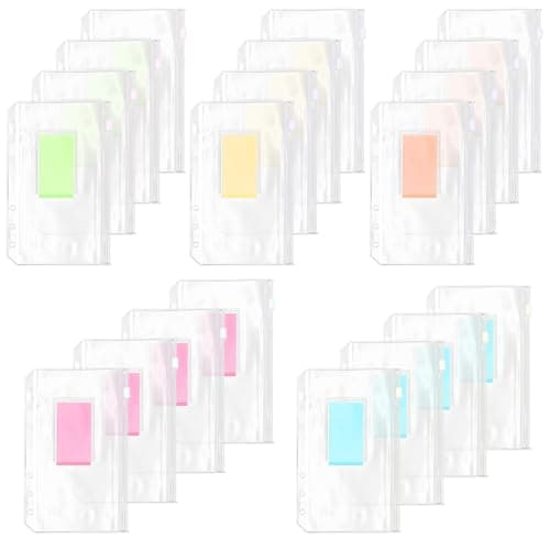 20 Pièces Pochettes de Classeur A6, 6 Trous Transparent Pochette Plastique, Sacs Zippés à Feuilles Mobiles avec Étiquettes Autocollantes, Enveloppes Étanches pour Carnet de Budget et Organiseur