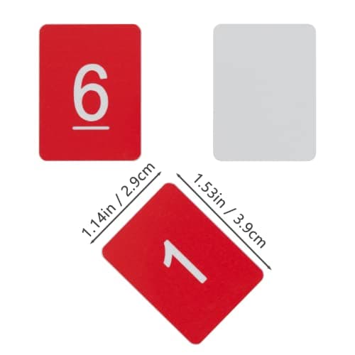 Jetons numérotés en plastique rectangulaires (0 à 50, rouge)