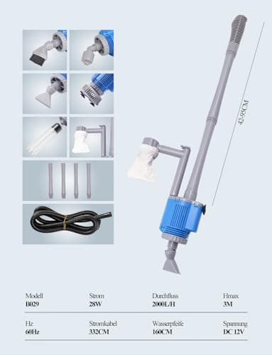 Nettoyeur électrique pour Aquarium, avec changeur d'eau Laveur de Sable Nettoyage des débris Filtre à Eau Douche à Eau débit d'eau 6 en 1 Kit de Nettoyage de Gravier Multifonction (Electric cleaner)