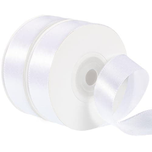 2 Rouleaux Ruban Satin Blanc, 2cm x 22m Ruban Mariage Bouquet Ruban Cadeau Ruban Couture pour Emballage Cadeau Décoration Gâteau Fête (44m en Total)