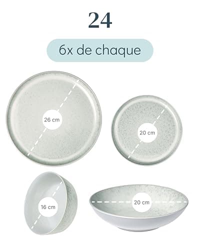 Service de Vaisselle en Grès Ibiza 24 pièces: Service de Table pour 6 Personnes, Adapté au Lave-Vaisselle et au Micro-Ondes, Pure Living beige clair, Assiettes Service de Table, Vaisselle
