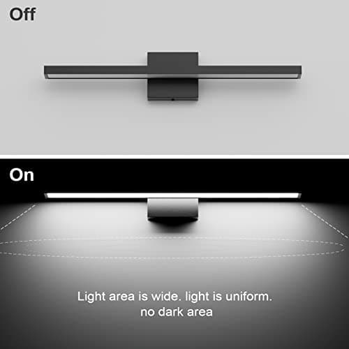 Klighten Lumière LED Miroir Salle de Bain 60cm, 20W 2000LM Applique Miroir Salle de Bains, IP44 Lampe Miroir Salle de Bain Moderne, 6000K Blanc Froid, 144 LEDs, 110-240V, Noir