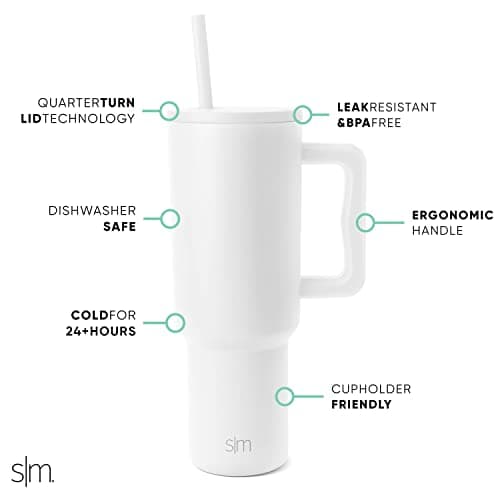 Simple Modern Gobelet Thermique avec Poignée et Paille | Bouteille d'Eau Isolée en Acier Inoxydable | Vaso de viaje para café helado | Trek Collection | 1180ml | Winter White