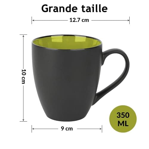 MIAMIO - 6 x 350 ml Tasse à café en grès/Ensemble de tasses Le Papillon Collection (Noir-Vert)