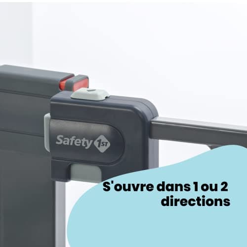 Safety 1st Barrière de Sécurité pour Bébé Extensible à Fermeture Facile, Barrière d'Escalier à Fixation par Pression sans Percer (également utilisable pour les animaux domestiques), gris