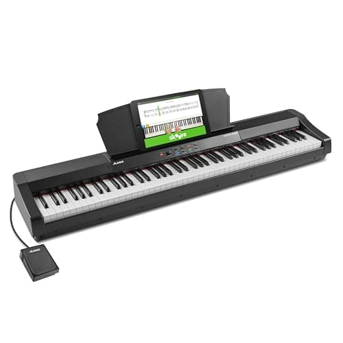 Alesis Recital Grand – Piano numérique 88 touches de taille authentique à mécanique graduée à marteau, 16 sons de clavier piano et enceintes intégrées