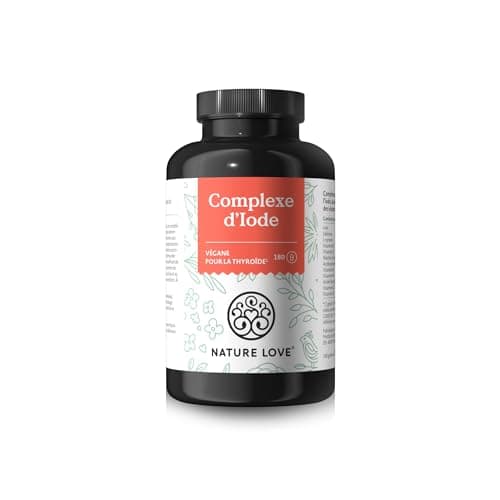NATURE LOVE® Complexe d’Iode pour thyroïde - 180 gélules - iode, sélénium, L-tyrosine, vitamine B & D - iode naturel d’algues brunes (varech) - 6 mois - hautement dosé, végane, contrôlé en laboratoire