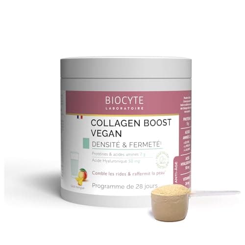 BIOCYTE Collagen Boost Vegan - Goût Mangue - Complément Alimentaire Densité et Fermeté de la Peau, Anti-Rides - Protéine de Pois, Acides aminés, Acide Hyaluronique, Vitamine C - 260g - 28 jours
