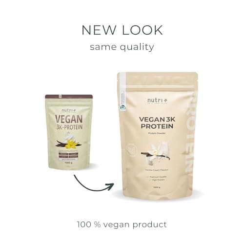 Nutri + Vegan Protein Vanilla 1kg - 81% de protéines - pour la croissance musculaire - Nutri-Plus Shape & Shake 3K Vanille - poudre de protéines végétales pois, soja et tournesol