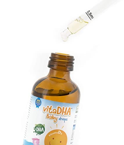 VitaDHA Baby drops – Complément alimentaire d'oméga-3 DHA pur - Avec vitamine D3 et E - Pour bébés et enfants - Sans gluten ni lactose - Goût lait et crème - Compte-gouttes pratique - 30 ml