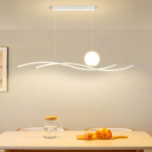 Aleaty lampe à suspension table à manger LED dimmable télécommande lampe à suspension moderne table à manger hauteur de suspension réglable Wave plafonnier (blanc, L100cm)
