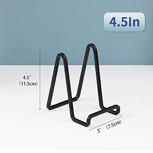 Chevalet Support Presentoir Porte Assiette - 4.5 Pouces Metal Support Assiette Decorative - Support Cadre Photo de Table - Présentoir de Fer pour Plaque | Livre Cuisine | Carte Postale | Art - Noir
