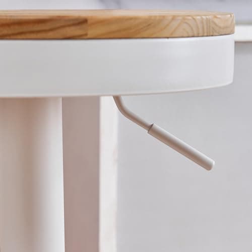 YOUNIKE Tabouret Bar Bois Rond Chaises Haute de Bar Assise Ilot Central Cuisine Siege Bar Lot de 2 Vintage Reglable Rotation Metal Pivotante Blanc