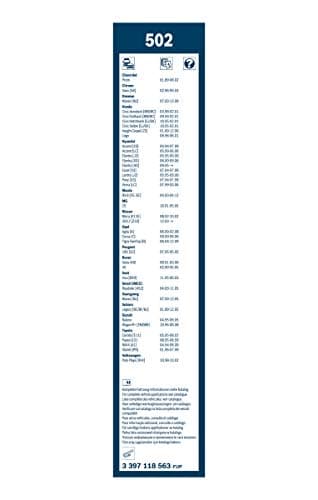 Bosch Balais d'Essuie–Glace Plats Conventionnel Twin 502, Longueur: 500mm/450mm – 1 Paire de Balais avant