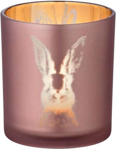 EDZARD Photophore en verre - Motif lapin de Pâques - Extérieur rose/intérieur doré - Design lapin - Décoration de Pâques - Printemps - Hauteur : 8 cm - Diamètre : 7 cm