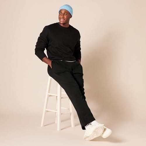 Amazon Essentials Pantalon de Survêtement en Polaire à Bas Ouvert (Existe en Grandes Tailles) Homme, Noir, XL