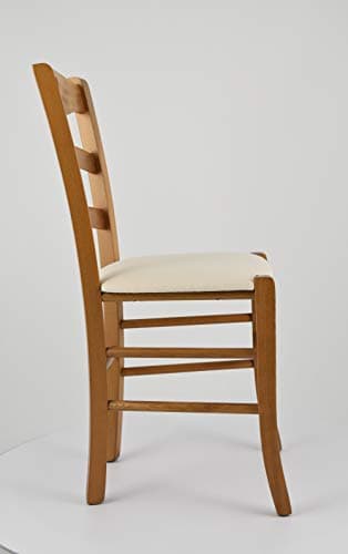 Tommychairs - Set 4 Chaises Cuore pour Cuisine, Bar et Salle à Manger, Robuste Structure en Bois de hêtre peindré en chêne et Assise rembourrée et revêtue en Tissu Couleur Ivoire