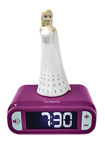 Lexibook- Veilleuse Reine des Neiges 2, Elsa Lumineuse, Effets sonores Disney Frozen, Réveil pour Enfant, Snooze, Couleur Bleue, RL800FZ, Bleu
