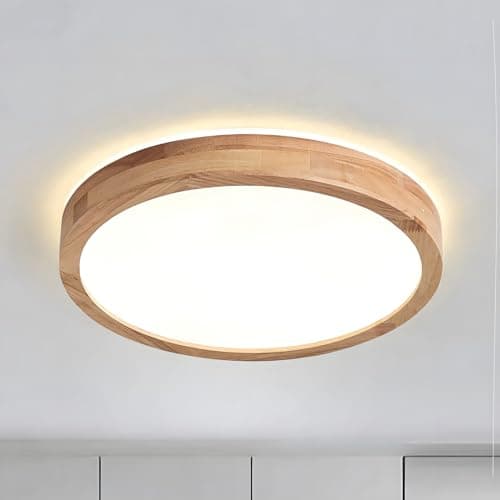 WayLuoung Plafonnier LED En Bois | Ø30cm 3000K 1620Lm 18W | Plafonnier Rond En Bois Naturel À 360°, Chambre À Coucher, Salon, Chambre D'Enfant, Cuisine, Salle À Manger, Maison, Bureau (Blanc Chaud)