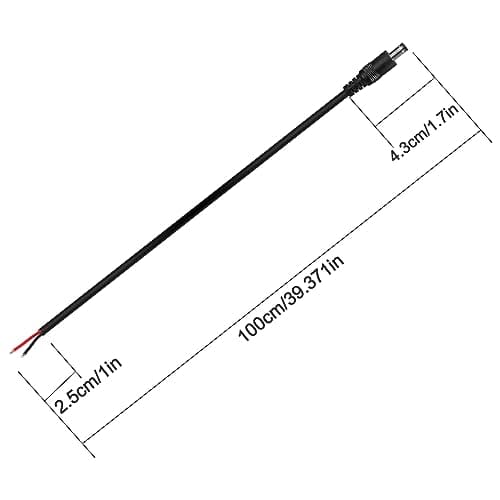 HATMINI 3 Piece 18AWG DC Power Pigtail Cable 3.3ft DC5521 Male Cylinder Plug Power Cable Male Connector for CCTV Surveillance Camera LED Light Bar (Mâle)