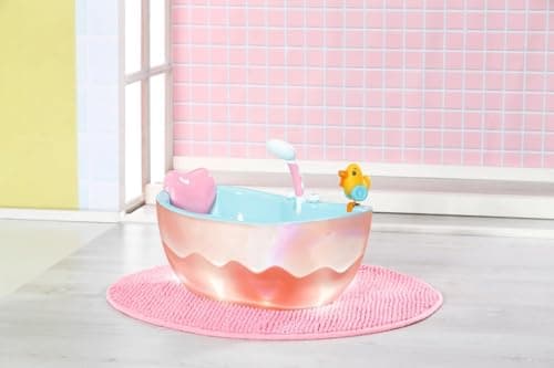 BABY Born Baignoire avec Changement de Couleur - Fonction Douche et Son - Accessoires Haut de Gamme pour poupées de 36 et 43 cm - Fonctionne également avec de l'eau véritable