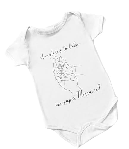 Body Bébé Blanc - Dessin Main de Marraine et Main de Bébé - Taille Unique Aléatoire (Manches Courtes ou Longues selon Stock) - Cadeau Annonce Grossesse pour Marraine