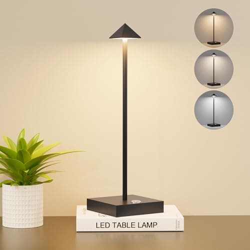Aipsun Lampe de table LED sans fil - 6000 mAh - 33,5 cm - Noir - 6000 mAh - 33,5 cm - Intensité variable - En aluminium - Pour l'intérieur et l'extérieur - Restaurant Bar