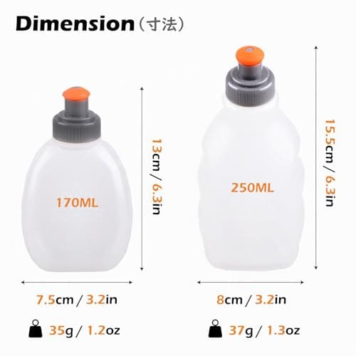 TRIWONDER Gourde Running Sport 170ml 250ml 280ml Bouteilles d'eau Flasuqe Bidon Hydratation pour Sac d'Hydratation Ceinture Marathon (170 ml)
