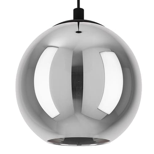 Eglo Suspension luminaire Ariscani, lampe de plafond suspendue à 3 flammes, lustre salon ou salle à manger en métal Noir et verre fumé Noir transparent, douille E27, 76,5 cm