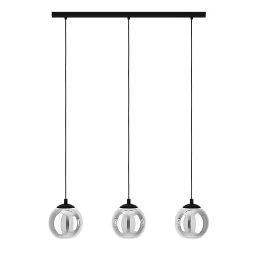 Eglo Suspension luminaire Ariscani, lampe de plafond suspendue à 3 flammes, lustre salon ou salle à manger en métal Noir et verre fumé Noir transparent, douille E27, 76,5 cm
