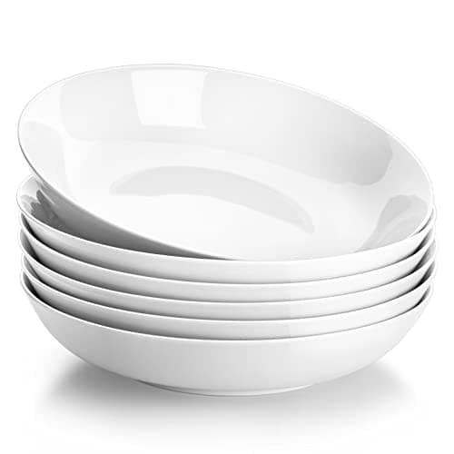 MALACASA Série REGULAR Assiettes à Pâtes en Porcelaine 1200ml, Grand Assiettes Creuses Blanches pour Salade Soupe Pâtes Macaronis, 6 Bols à Pâtes