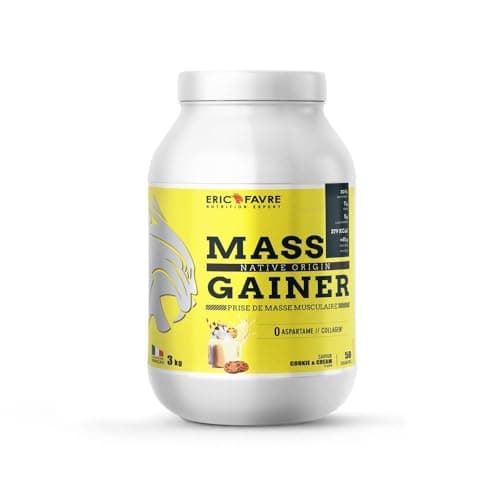 MASS GAINER +61% Glucides bi-sources, 30% Protéines, Prise de Masse Rapide, Gain de poids et Masse Musculaire - Eric Favre - Cookies 3 kg