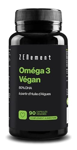 Oméga 3 Végan 80% DHA - à partir d'Huile d'Algues - 900 mg de DHA par Dose Quotidienne (2 gélules) - sous forme de Triglycérides - 90 Softgels