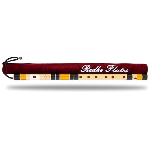 Radhe Flutes | C Bansuri central pour droitier | accordé avec Tanpura A = 440 Hz | Flûte en PVC + housse en velours + cours de flûte hindi et anglaise (noir et orange)