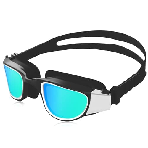 RISEOFLE Lunette Piscine Adulte, Lunettes de Natation Unisexes pour Homme et Femme, Lunette Polarisée Avec Protection Antibuée et Anti-UV(Blanc)