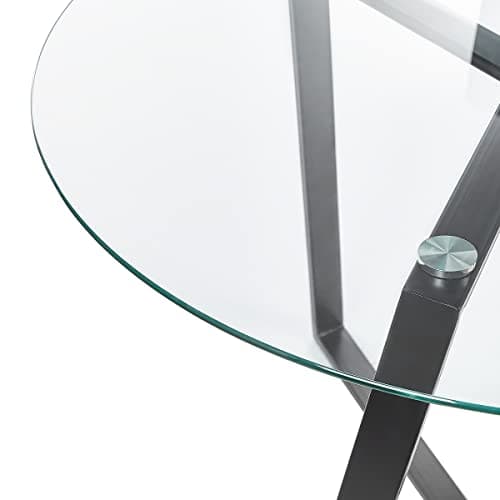Table à Manger Moderne Ronde Glamour ⌀ 100 cm 4 Places en Verre Trempé Plateau Noir Kebri