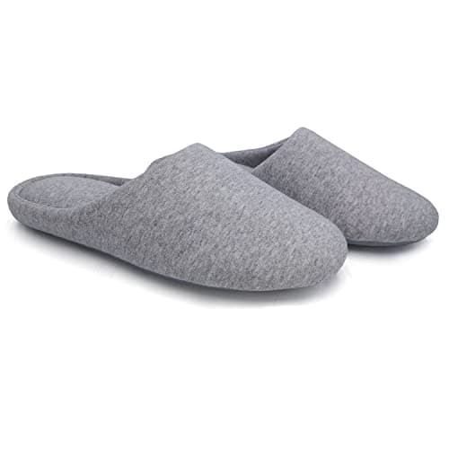 ofoot Chaussons d'été en coton à mémoire de forme pour femmes - Chaussures d'intérieur confortables et lavables avec semelles antidérapantes en caoutchouc(Gris,38-39 EU)