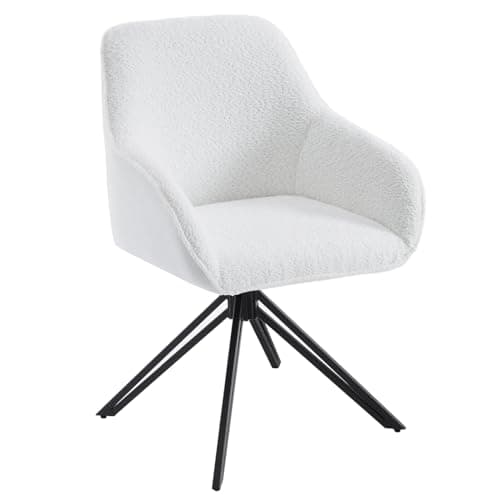 WOLTU Chaise Salle à Manger Pivotante, Chaise Cuisine, Chaise Scandinave, Chaise Ergonomique, avec Dossier et Accoudoirs, Pieds en Métal, Tissu Bouclette, Blanc, EZS11ws-1