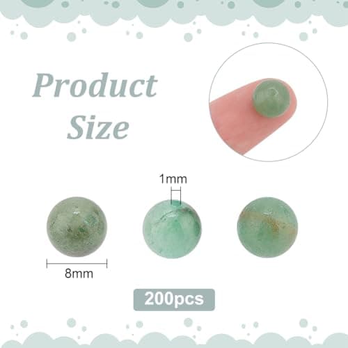 OLYCRAFT 200 pièces 8mm Perles D'Aventurine Vertes Naturelles Perle Pierre Naturelle Perles Rondes en Vrac Perles de Pierres Précieuses Pierre D'Énergie pour Bracelet Collier Fabrication