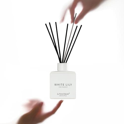 Aroma Naturals Diffuseurs de Parfum pour la Maison, diffuseur d'huile parfumée avec bâtonnets, 150 ML, Coffret Cadeau pour Femme – Lys Blanc